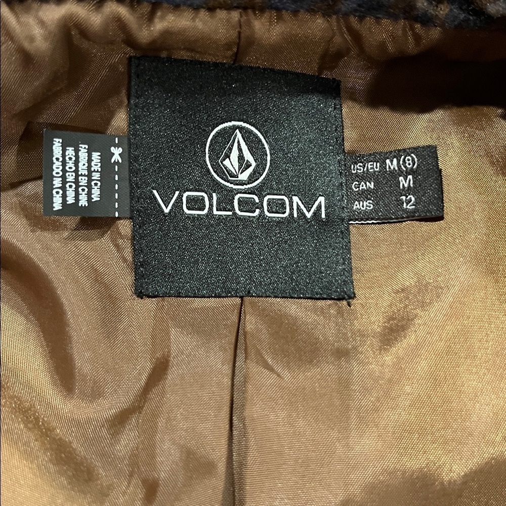 🆕Volcom Women’s Sherpa Jacket Silent Sherpa ll Navy Plaid Pockets Size M Shacket - Picture 7 of 13